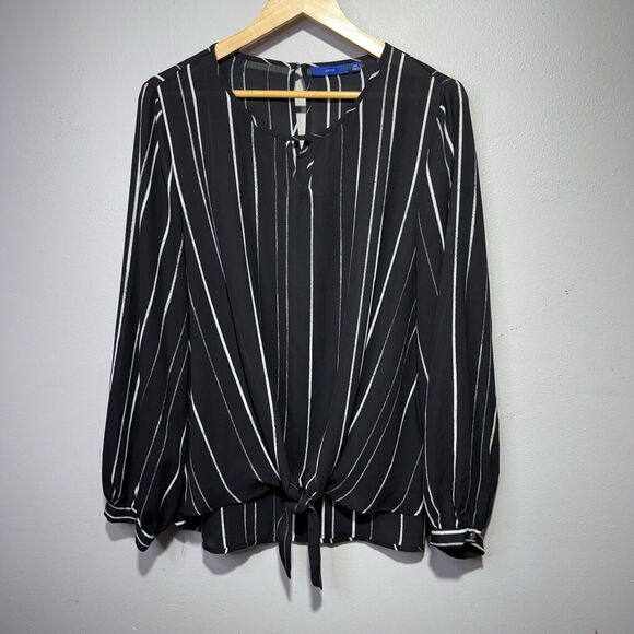 Apt. 9 Black & White Striped Tie-Front Blouse Women’s Size XXL Office Chic - Picture 1 of 6